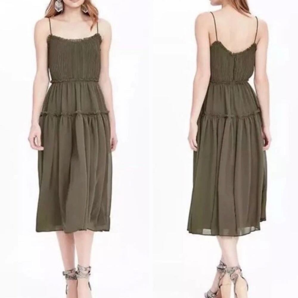 NWT Banana‎ Republic Tigers Eye Green Strappy Midi Dress Size 10 Spaghetti Strap